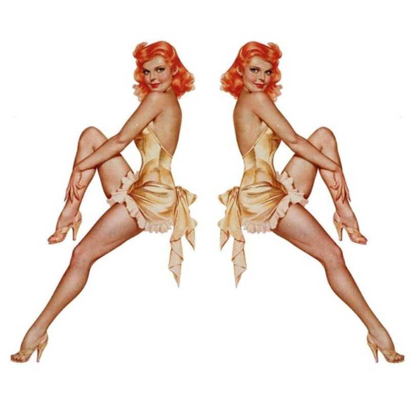 Paire de Stickers Pin-Up Rétro – Version Nuisette Dorée (1Gauche & 1 Droit)