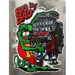 Sticker Extra Fin Rat Fink avec Big Bloc V8 12x9 cm - Autocollant Fan Kustom Kulture