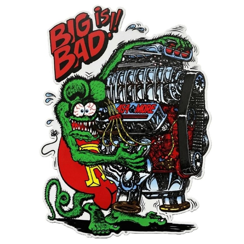 Sticker Extra Fin Rat Fink avec Big Bloc V8 12x9 cm - Autocollant Fan Kustom Kulture