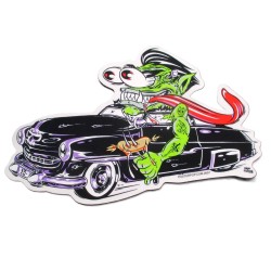 Aufkleber grünes Monster und schwarzes Cadillac Cabrio Rat Fink transparenter Aufkleber
