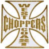 Sticker Croix de Malte "West Coast Choppers" – Effet Paillettes Dorées et Blanc – 7,5 cm