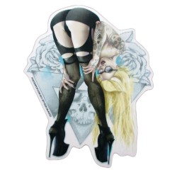 Sticker blonde sexy montrant ses fesses, hot girl, autocollant kustom kulture tyson Mc adoo

