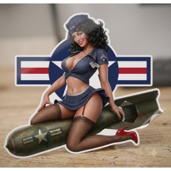 Aufkleber, dünn, Pin-up-Girl, Militär, auf blauer, runder Bombe, 13x11 cm, selbstklebend