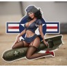 Aufkleber, dünn, Pin-up-Girl, Militär, auf blauer, runder Bombe, 13x11 cm, selbstklebend