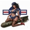 Aufkleber, dünn, Pin-up-Girl, Militär, auf blauer, runder Bombe, 13x11 cm, selbstklebend