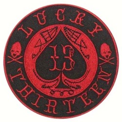 Patch Lucky Thirteen Rund Pik-Ass 13 Schwarz Rot 7,5 cm
