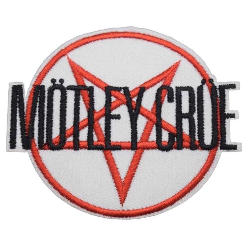 Patch Motley Crue Rond Étoile Blanc Rouge 7.5 cm Écusson Thermocollant Rock Roll
