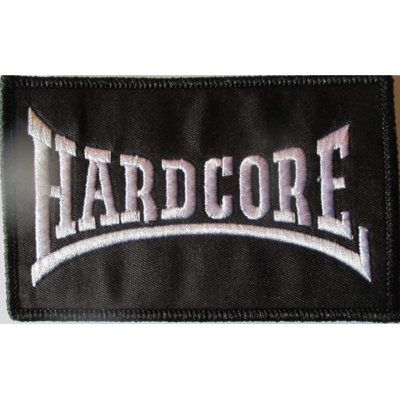 Patch Hardcore Logo Rectangulaire Noir Blanc 10x6.5cm Rock Écusson Thermocollant
