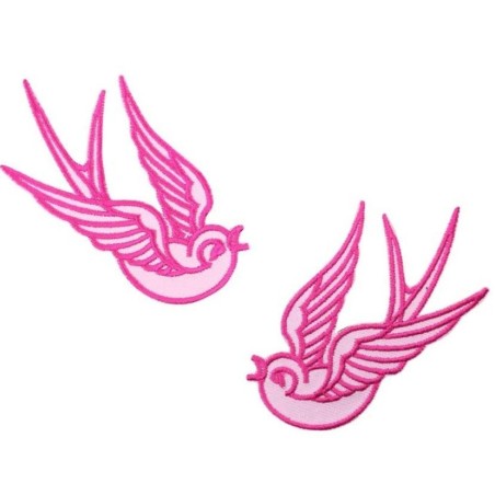 Paire de patchs hirondelle rose, écusson pin-up rockabilly
