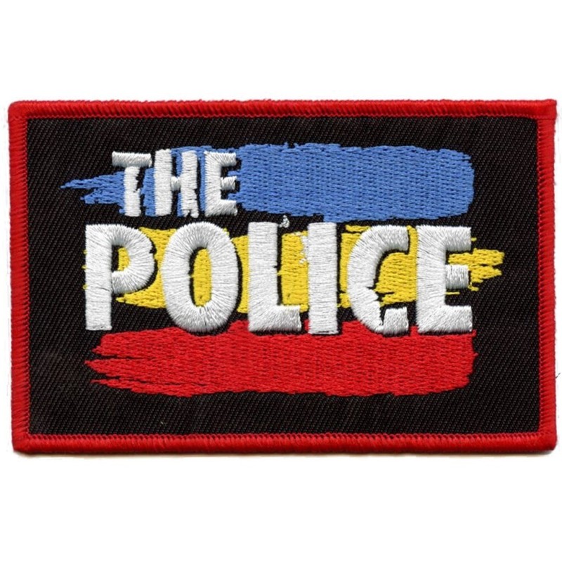 Patch police groupe bleu jaune rouge 8x5.5 cm écusson rock roll thermocollant
