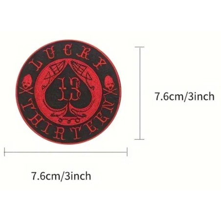 patch lucky thirteen rond as de pique 13 noir rouge 7,5 cm

