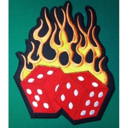 Großer Aufnäher Würfel mit roten Flammen 24cm Rücken Jacke Abzeichen Rockabilly
