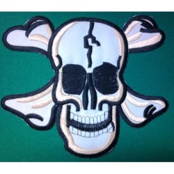 Grand patch tête de mort pirate blanc écusson dos veste 20cm rock