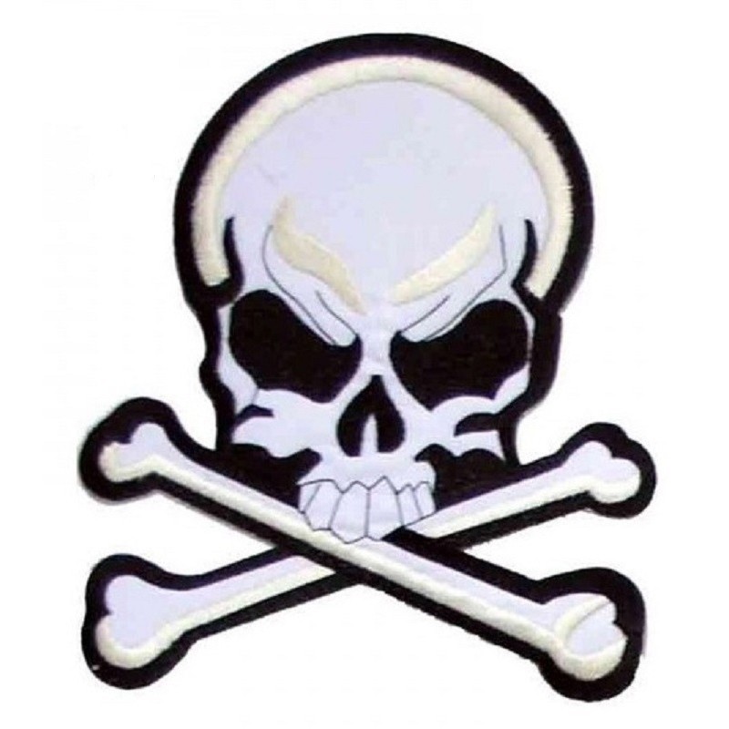 Großer Totenkopf-Piraten-Aufnäher, weiß, 22 cm, für Rücken, Jacke, Bügeleisen, Totenkopf
