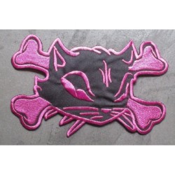 Grand patch chat pirate noir et rose dos 19,5cm écusson pin-up
