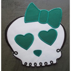 Gros patch crâne fillette nœud, œil cœur vert - écusson