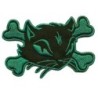 Patch Chat Pirate et Os Noir Vert - Écusson Thermocollant Pin-up Rockabilly

