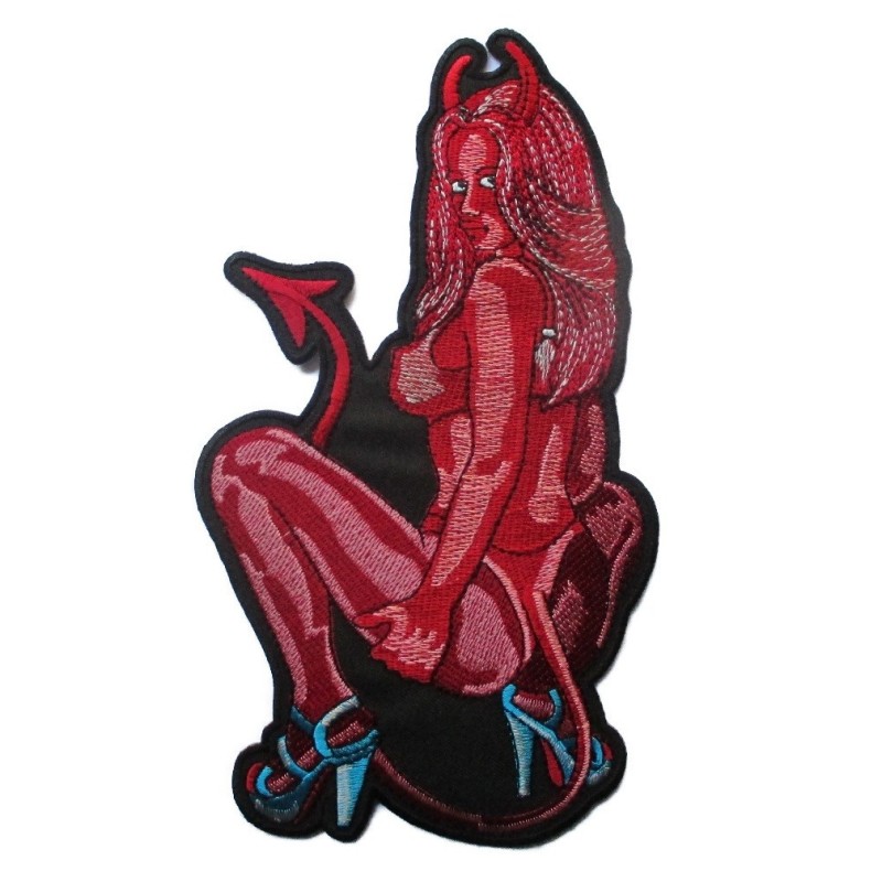 Gros patch Diablesse rouge rock roll biker 22.5x12.5 cm écusson dos veste
