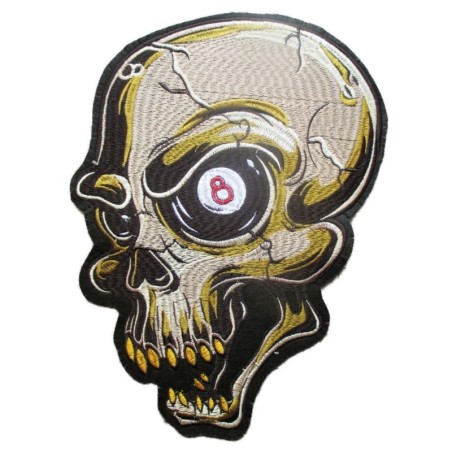 Grand patch crane avec œil 8 ball boule de billard tête de mort 31x23cm écusson thermocollant dos veste
