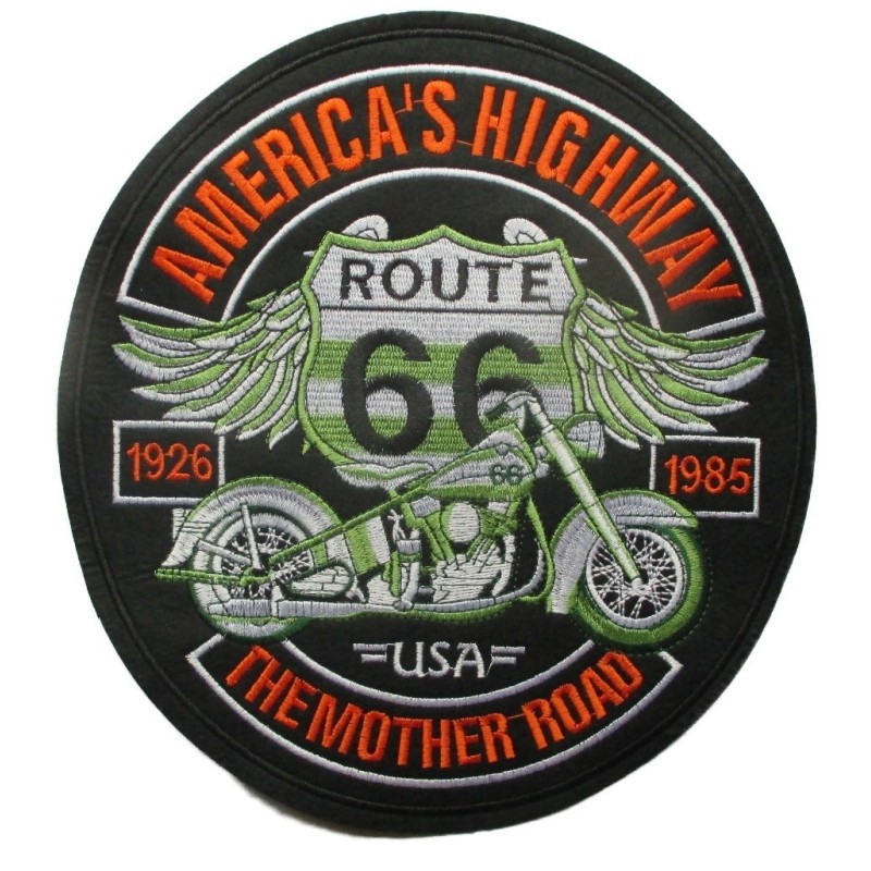 Großes Aufnäher Americas Highway 25x23cm Motorrad Route 66 Mother Road Aufbügler
