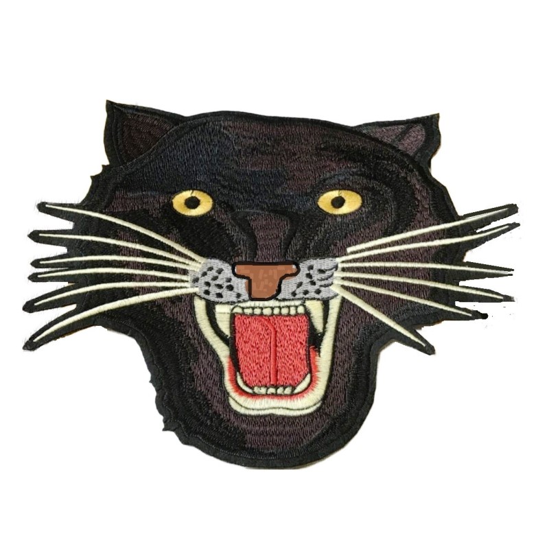 Grand patch tête de panthère noir 25x22cm yeux jaunes écusson dos de blouson ou chemise
