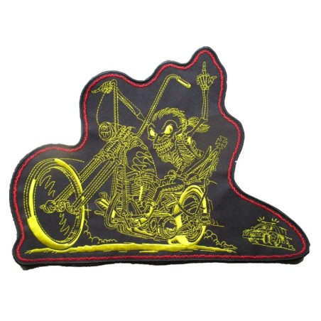 Großer Motorrad Aufnäher Flammen mit Finger im Schriftzug 32x24cm Bügelflicken
