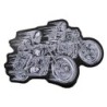 Grand patch de 2 motos faisant la course 33x22 cm en blanc sur fond noir, écusson
