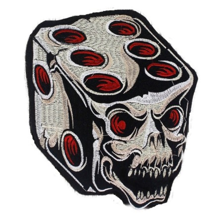 Grand patch tete de mort  agressive et dé à jouer 24x20cm écusson thermocollant