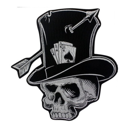 Grand patch crane avec chapeau haut de forme et flèche 30x26 cm écusson biker thermocollant