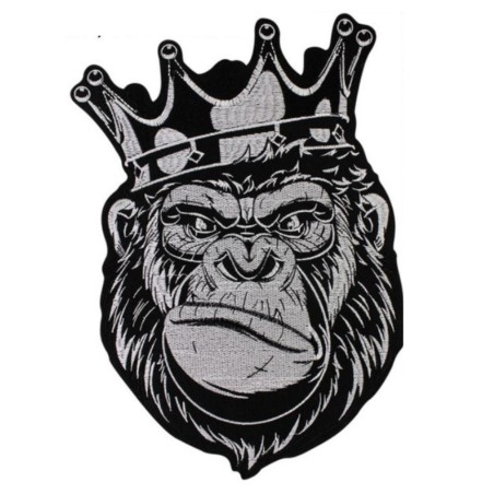 Grand patch singe avec une couronne 34x22cm, écusson thermocollant rock n roll
