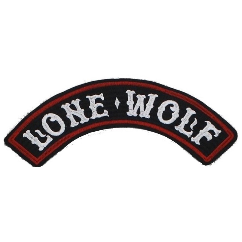 Großer Aufnäher Lone Wolf Schriftzug schwarz-weiß roter Rand 28cm Rücken Jacke Blouson
