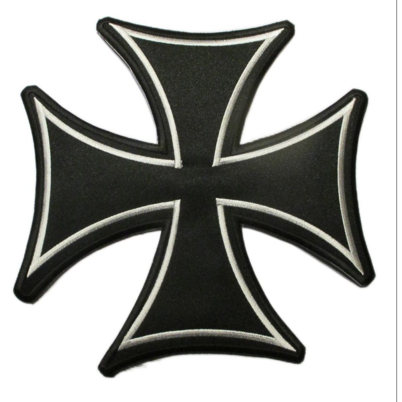 Großer Aufnäher Malteserkreuz Schwarz Silber 25 cm Rückenaufnäher Jacke
