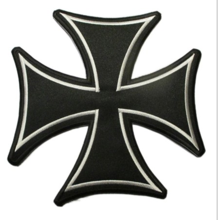 Großer Aufnäher Malteserkreuz Schwarz Silber 25 cm Rückenaufnäher Jacke
