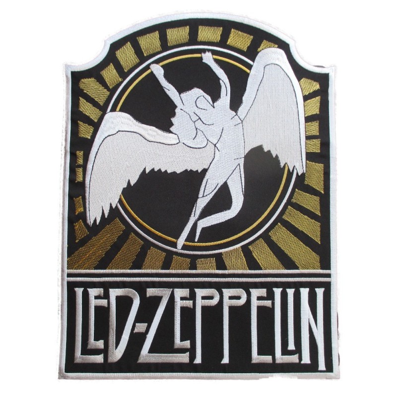 Großer LED Zeppelin Ikarus Wappen goldfarben 30x23 cm Aufnäher zum Aufbügeln
