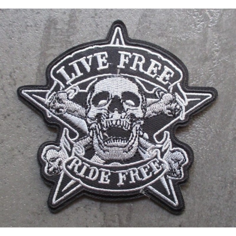 Patch Live Free Ride Free Biker crane Pirate Étoile Écusson Thermocollant Motard