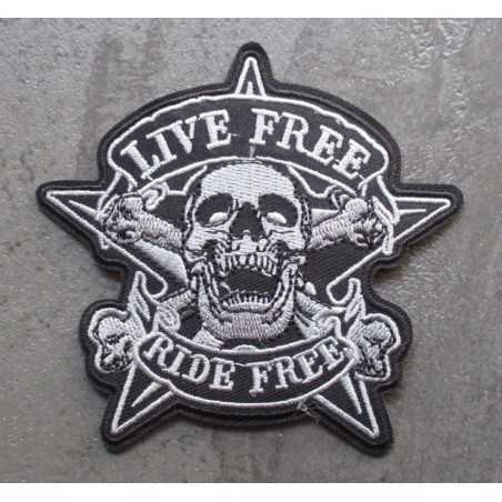 Patch Live Free Ride Free Biker crane Pirate Étoile Écusson Thermocollant Motard