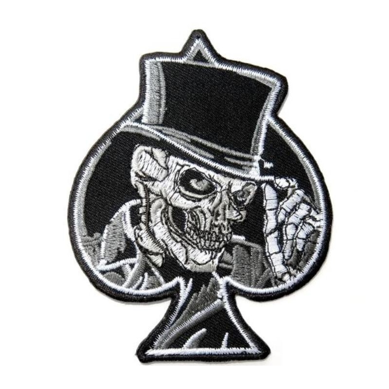 Patch Écusson as de Pique  Tête de Mort Chapeau Rock Roll