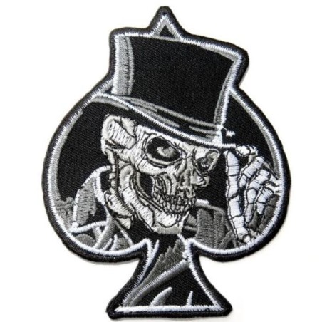 Patch Écusson as de Pique  Tête de Mort Chapeau Rock Roll