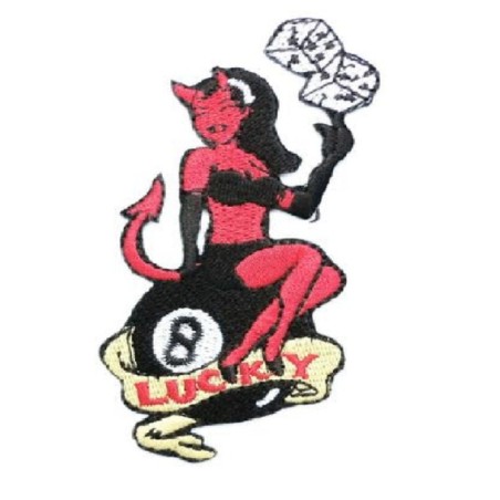 Patch Pin Up Teufelin Lucky 8 Ball Billardkugel Schwarz Aufbügler
