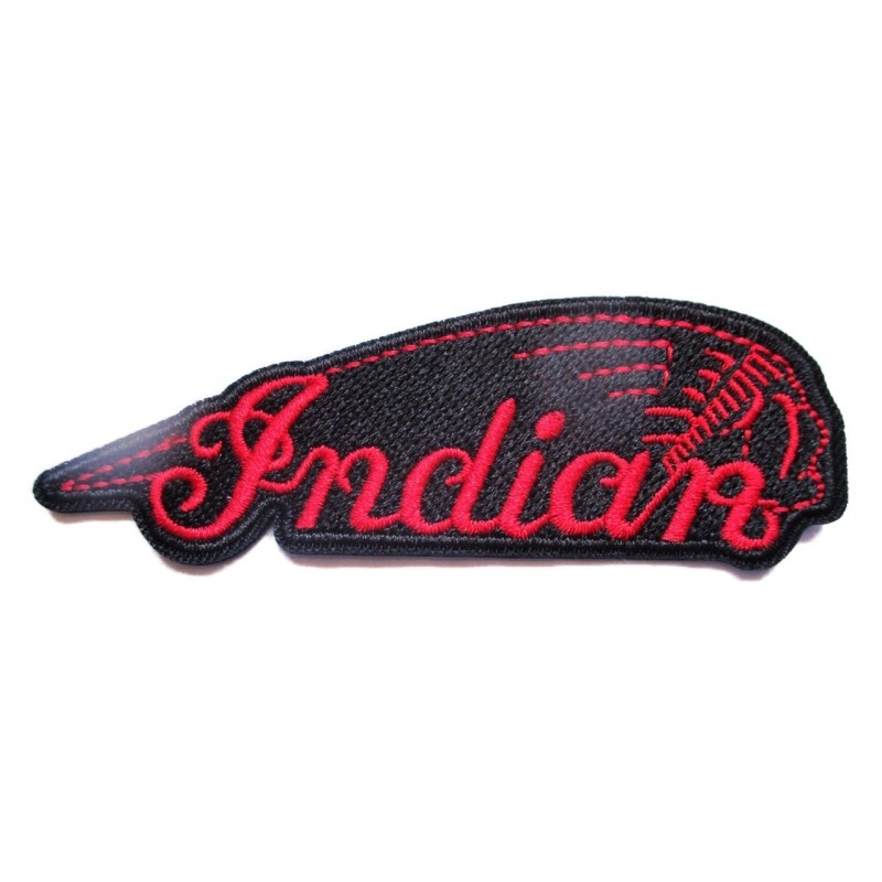 Patch Moto Indian Logo Rouge Noir 10x3.5 cm Écusson Thermocollant Biker
