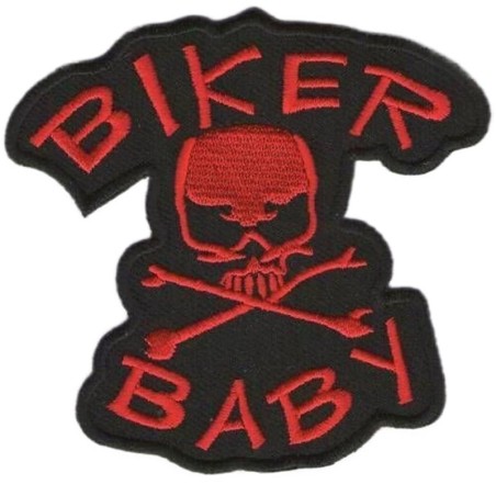 Patch biker bébé noir et rouge 7.5x7.5 cm crâne pirate écusson thermocollant motard
