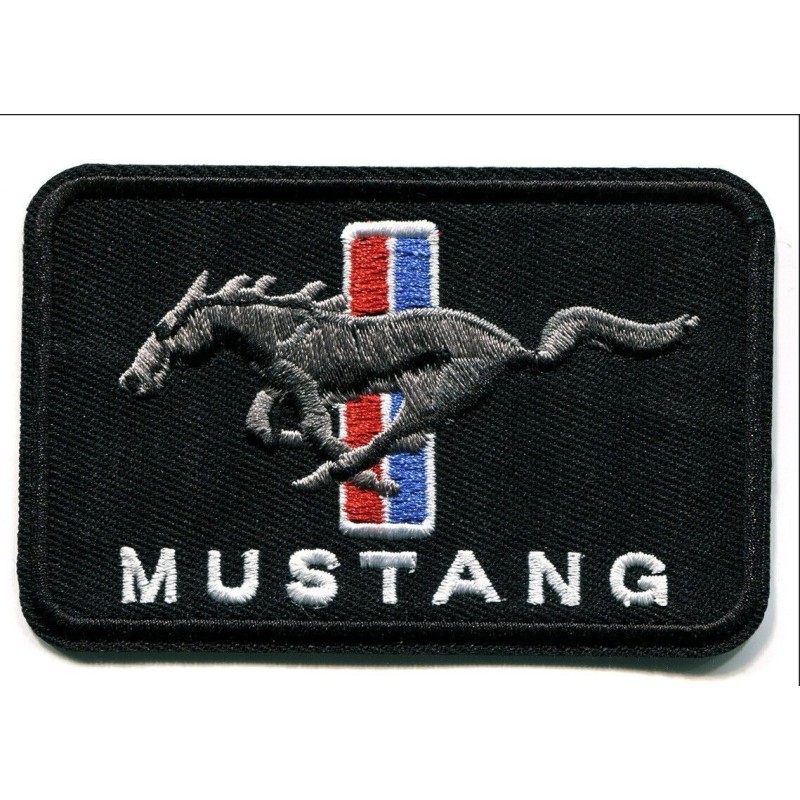 Patch Logo Mustang Rectangulaire Cheval 9x6 cm Écusson Thermocollant Garage Veste Chemise