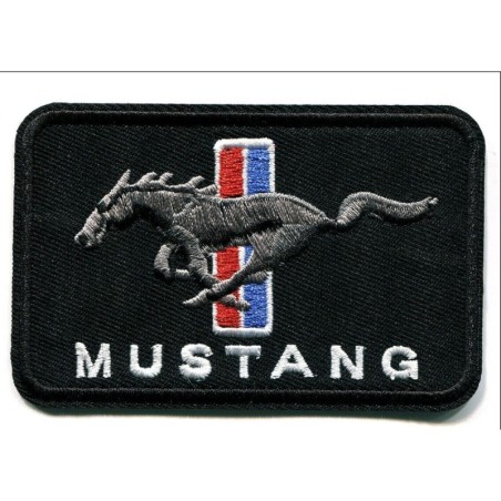 Patch Logo Mustang Rectangulaire Cheval 9x6 cm Écusson Thermocollant Garage Veste Chemise