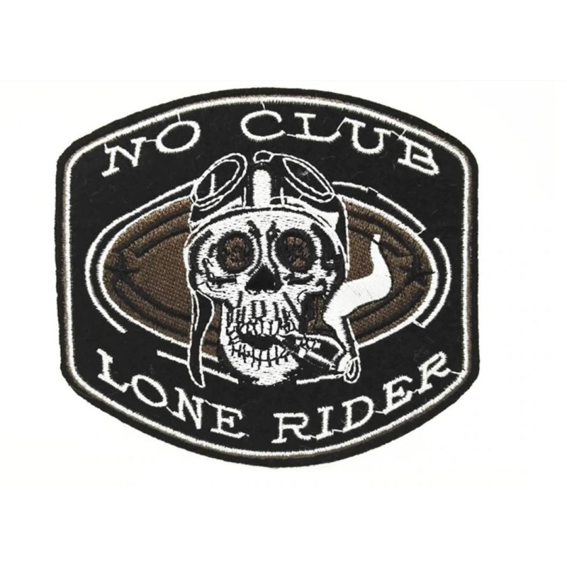 Patch Lone Rider No Club Crâne Tête de Mort 11x10 cm - Écusson Thermocollant
