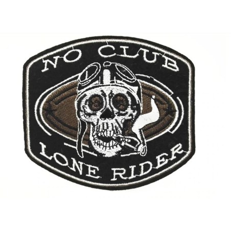 Patch Lone Rider No Club Crâne Tête de Mort 11x10 cm - Écusson Thermocollant
