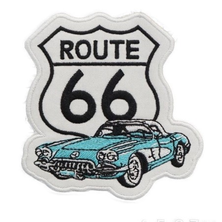 Patch Route 66 et Corvette Bleue 8,5 cm Écusson Thermocollant Veste Chemises
