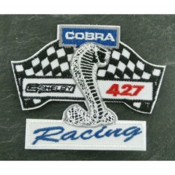 Patch Cobra Shelby 427 Racing Drapeau à Damier 6.5 x 7.5 cm Écusson Thermocollant Veste Chemises
