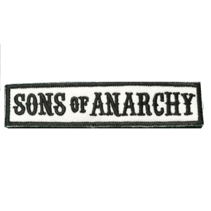 Patch écriture Sons of Anarchy noir blanc rectangulaire 10x2.3cm écusson thermocollant veste chemises
