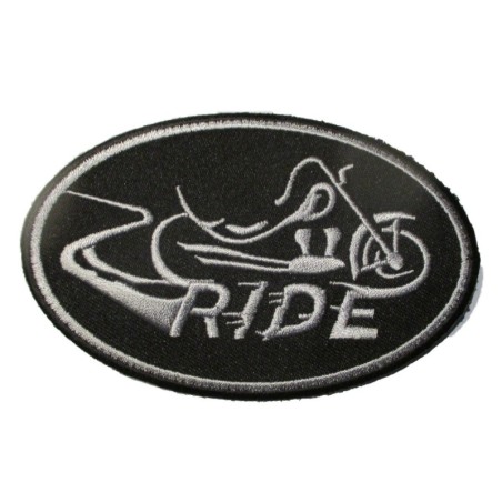 Patch ovale logo ride avec une moto 10x6,5cm écusson thermocollant biker motard
