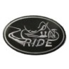 Patch ovale logo ride avec une moto 10x6,5cm écusson thermocollant biker motard

